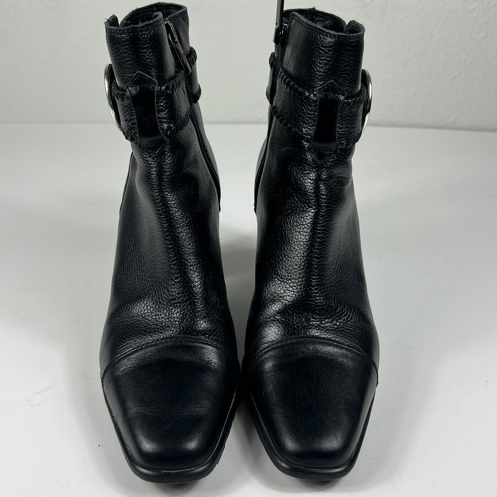Brighton Rylee Ankle Boots Leather Silver Concho Square Toe Black Womens 7 M - Picture 4 of 11